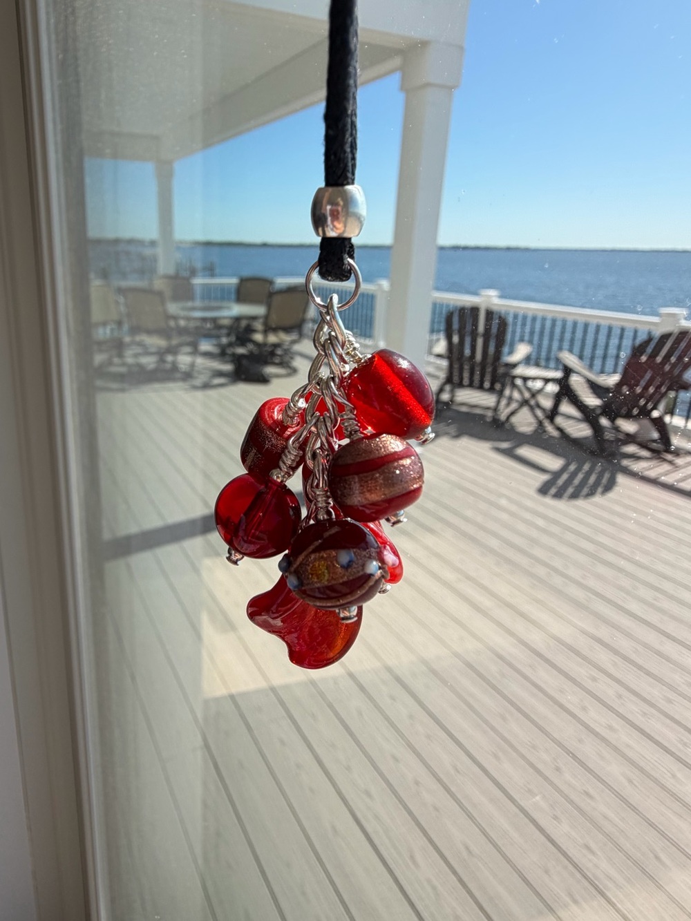 Handmade Red Glass Beaded Grape Necklace Pendant on 18” Black Cord